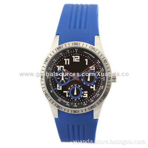 Quartz sports steel watches for men, rubber strap, 304 stainless steel case
